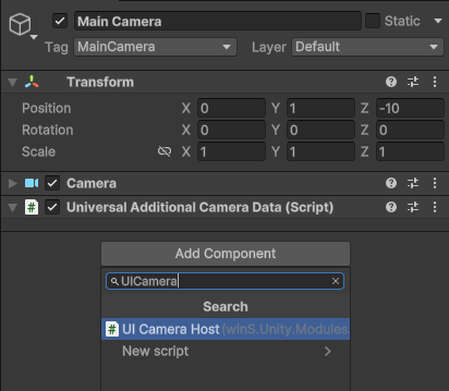 为主相机所在游戏对象添加 UICameraHost 组件